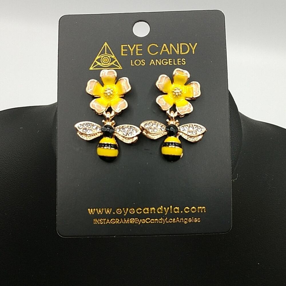 Eye Candy Los Angeles Honeybee and Flower Enamel Post Earrings